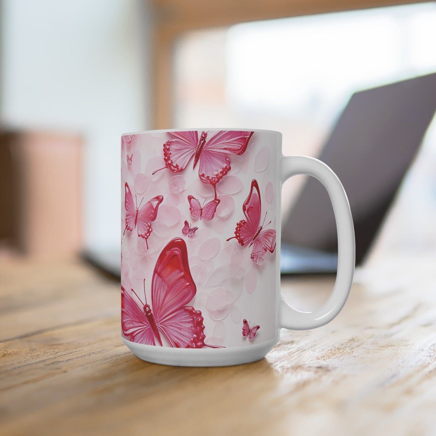 Pink Butterflies Ceramic Mug 15oz