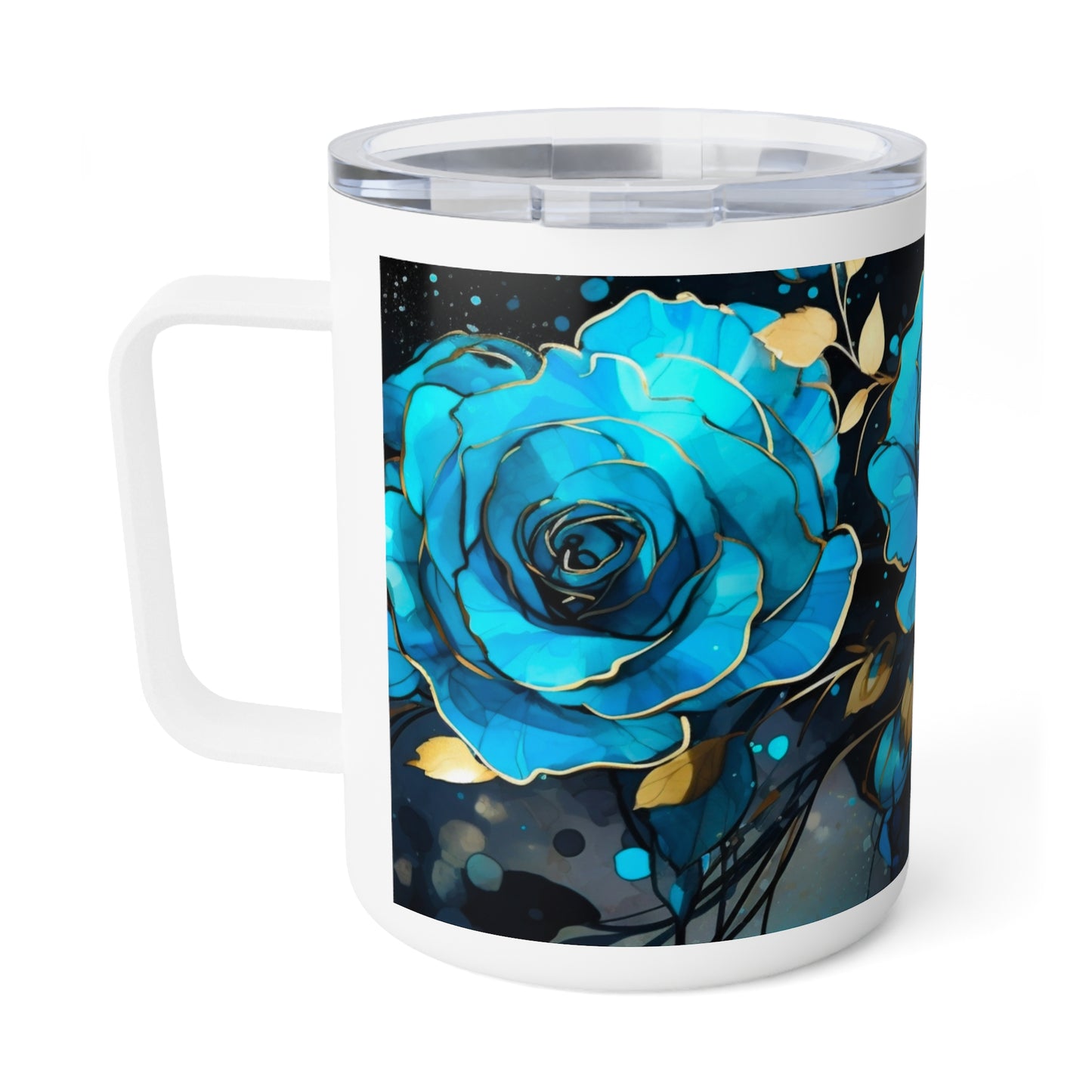 Blue Roses Insulated Coffee Mug, 10oz