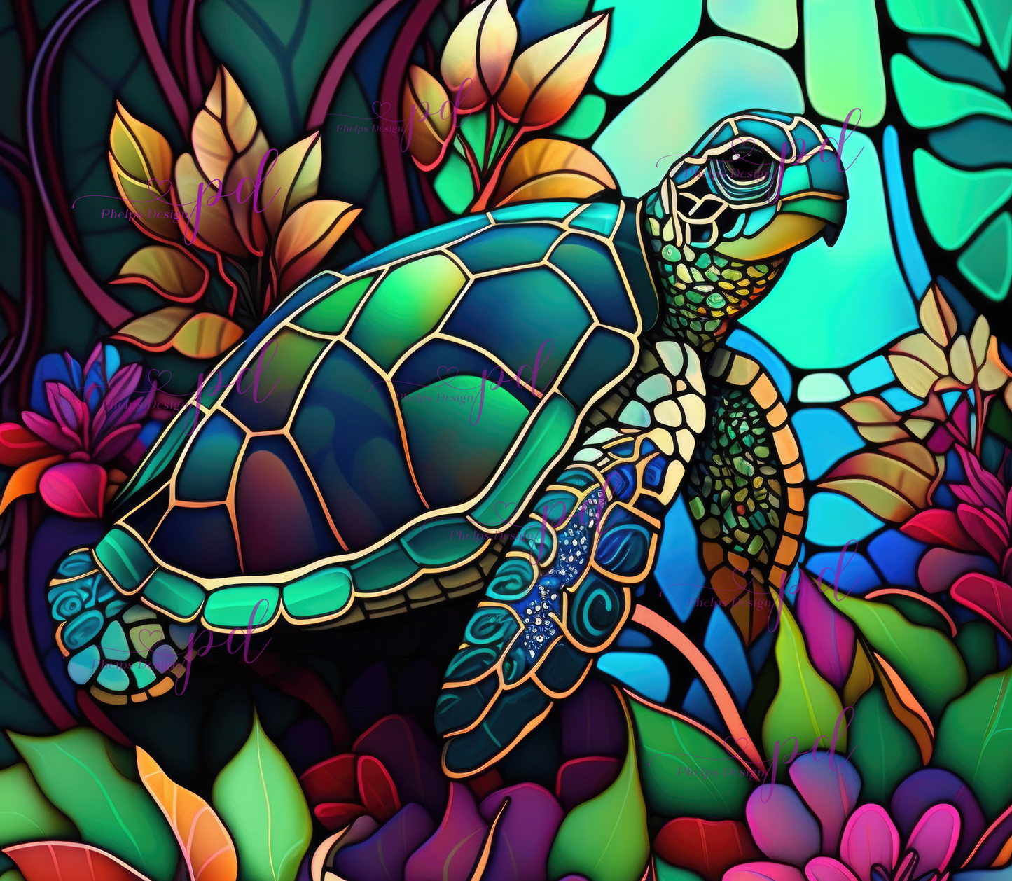 20 oz Stained Glass Turtle