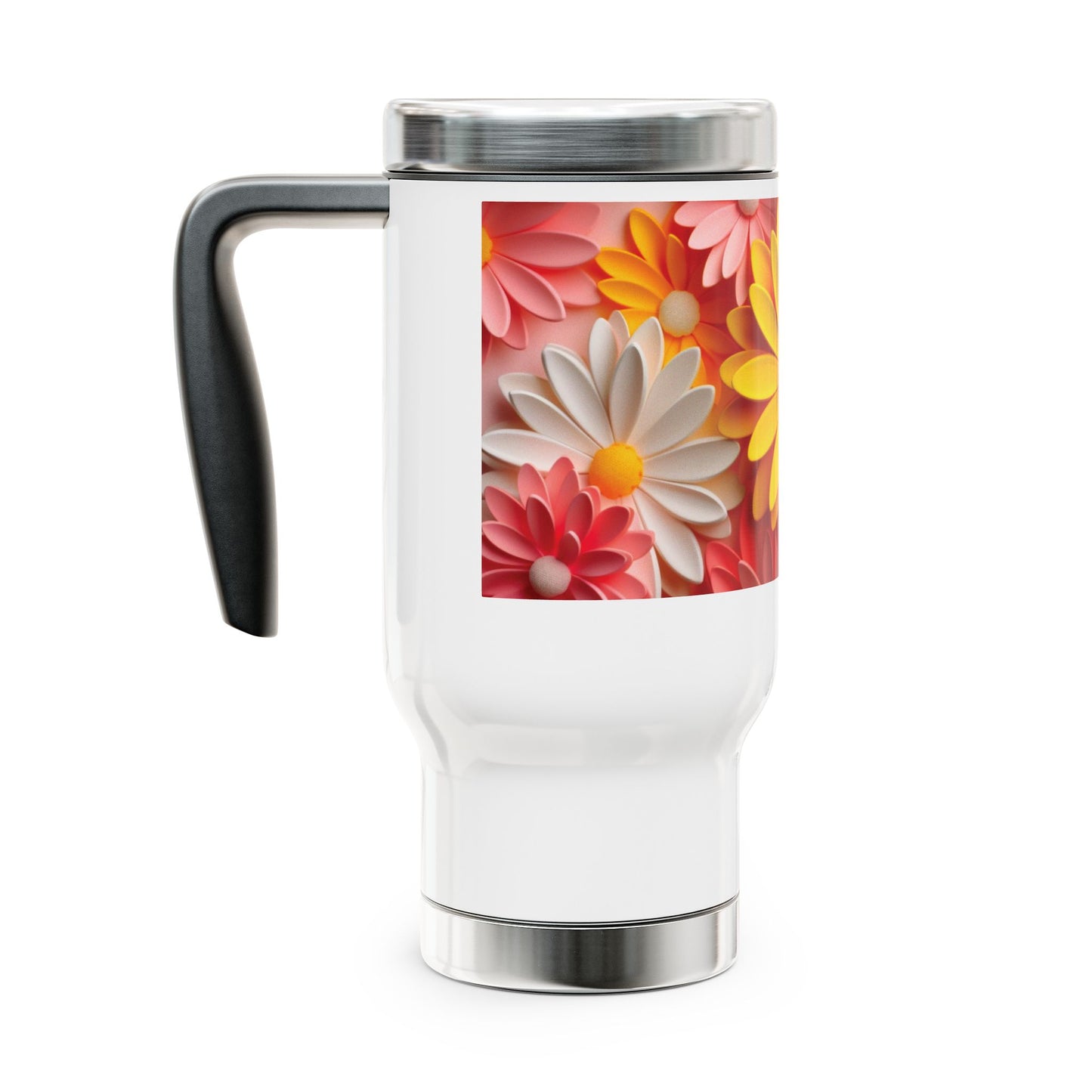 Daisies Stainless Steel Mug with Handle, 14oz