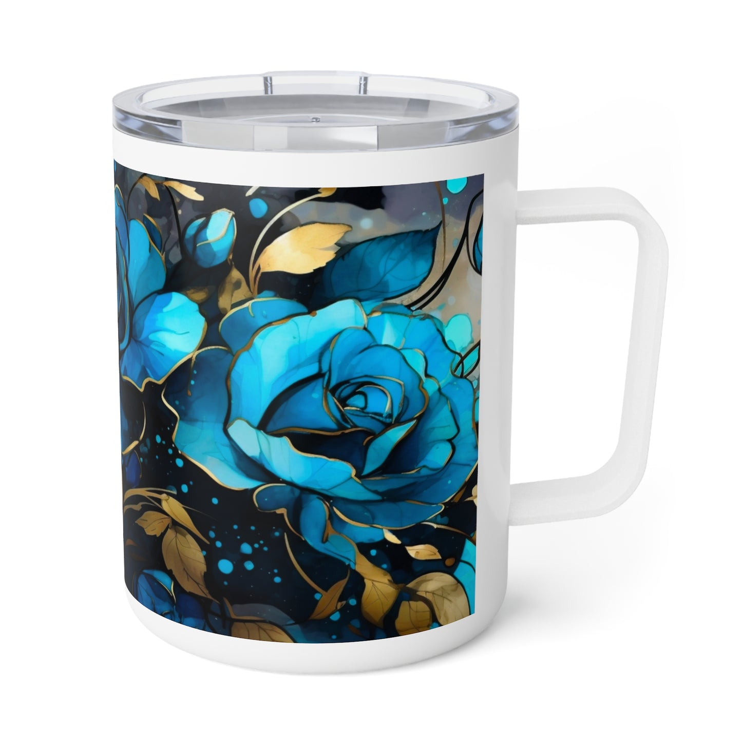 Blue Roses Insulated Coffee Mug, 10oz