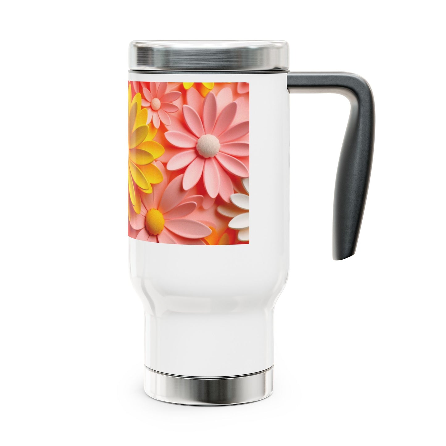 Daisies Stainless Steel Mug with Handle, 14oz